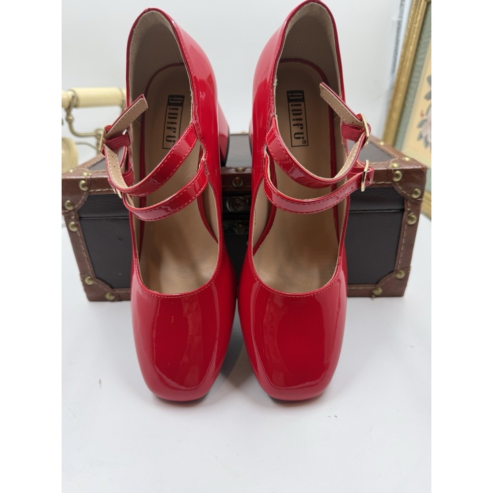 Retro 40s Style Pumps Heel Double Strap Round Toe Red Idifu Sz 6